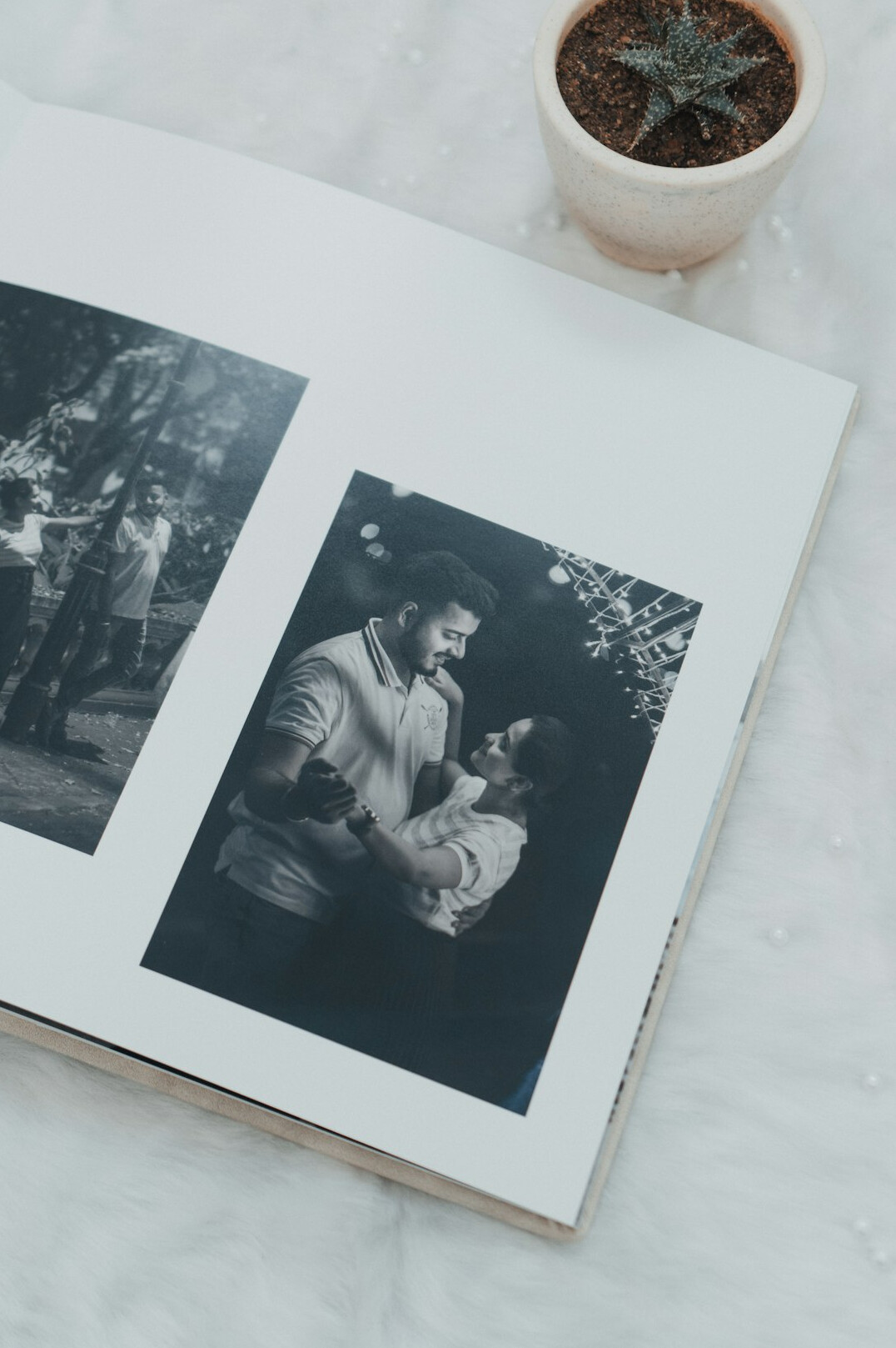 Printed documentary photo book laid out on a table