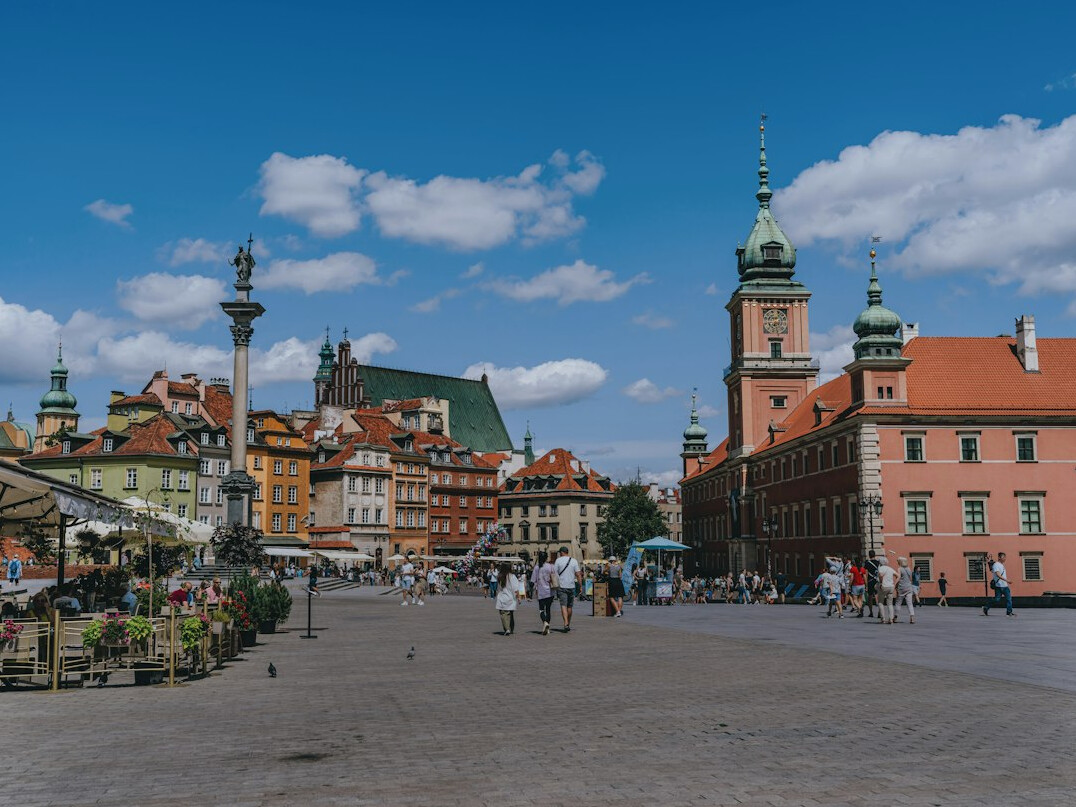 Market square in a small Polish town with vendors